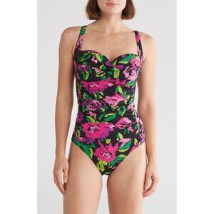 🆕BETSEY JOHNSON One Piece Bandeau Floral Swimsuit Floral Large